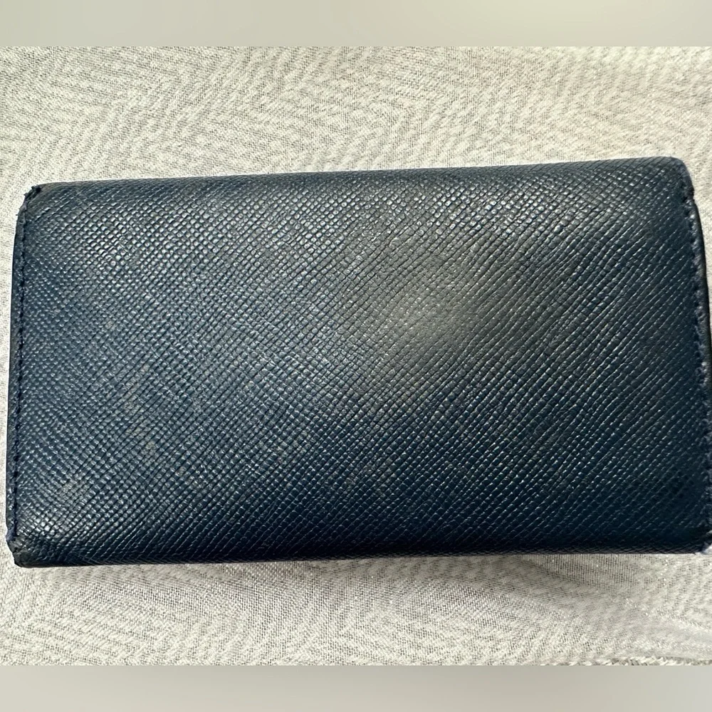 Burberry Nova Check Leather Key Holder & Card Holder – Dark Blue - Authentic